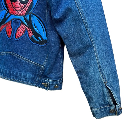 Vintage SPIDER-MAN Denim Jacket 2002 MARVEL w/ EMBROIDERED & LEATHER PATCH - LRG - Picture 11 of 16
